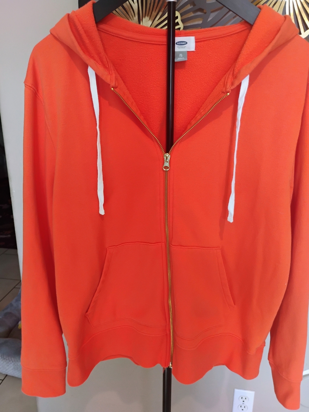 Old Navy Women's XL Bright Orange Full-Zip  Sweatshirt with White Drawstrings